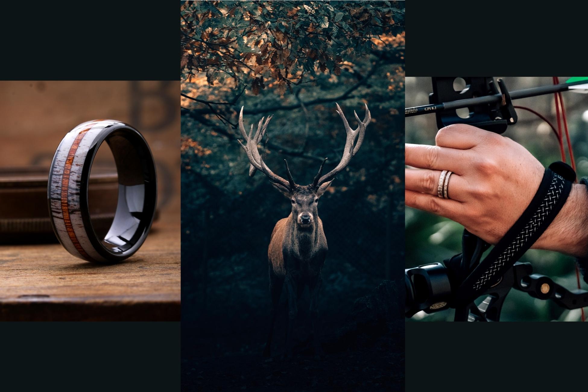 Men's Antler Wedding Rings | Antler Rings | Men's Antler Rings | Antler and Fishing Line Ring