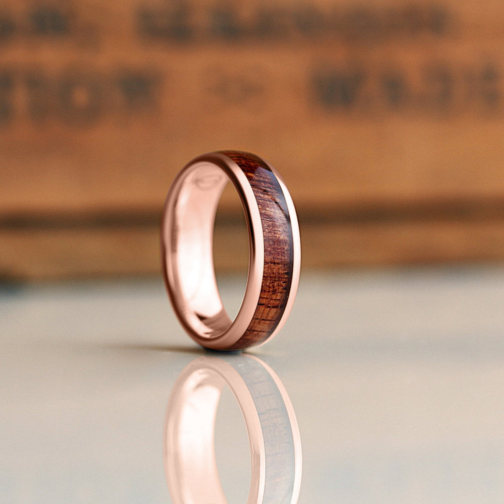 Men's Rose Gold Wedding Band With a Wood Inlay - 7mm Ring 