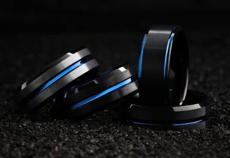 Men's Wedding Bands / Men's Tungsten Rings - Blue and Black Plated Tungsten Men's Wedding Bands