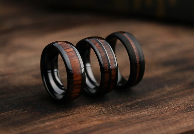 Men's Wooden Wedding Bands / Men's Tungsten and Ceramic Wood Wedding Bands - 8mm Width