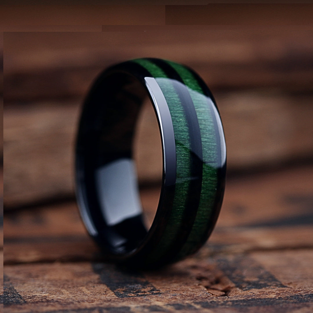 Men's Green Wood Tungsten Wedding Band _ 8mm Width, Comfort Fit