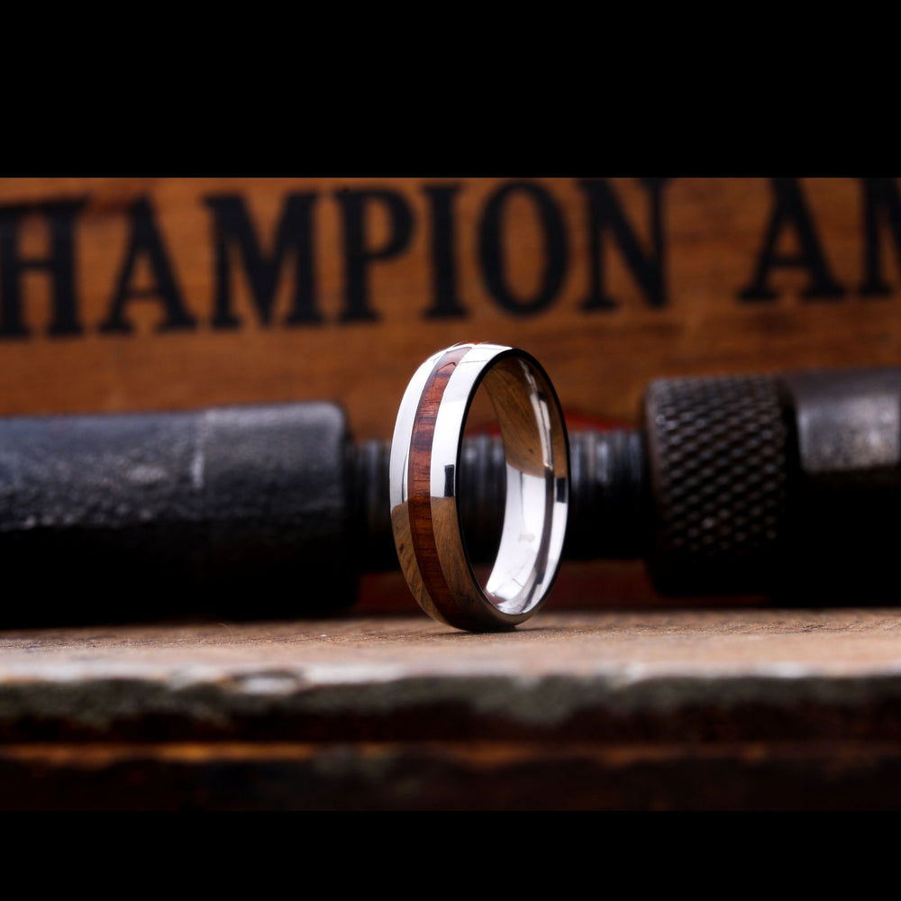 Men's Wooden Titanium Wedding Band With Polish Finish