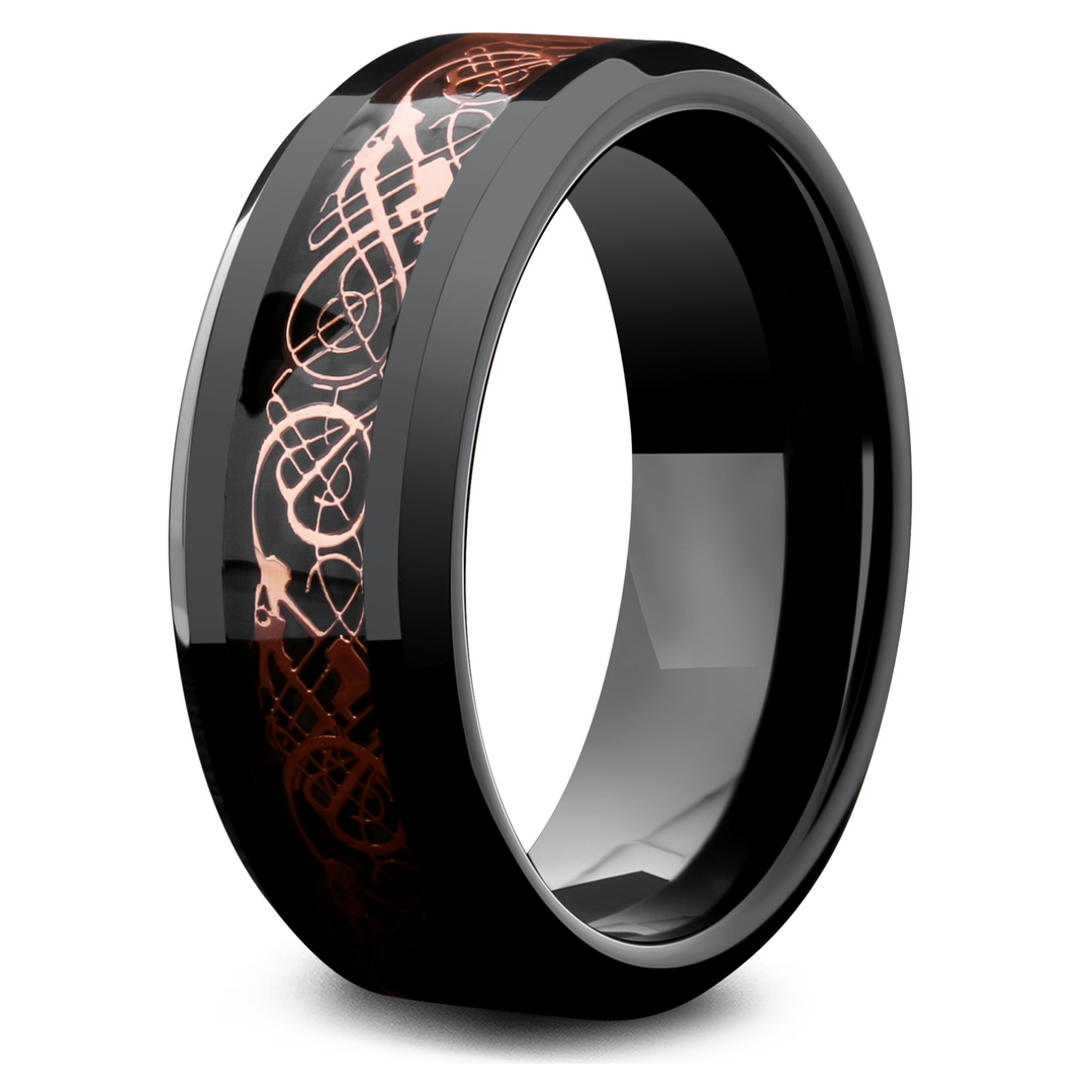 Men's Celtic Rose Gold Wedding Band and Black