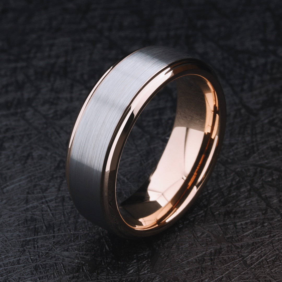 2 Men's Rose Gold and Silver Wedding Ring | Engravable 