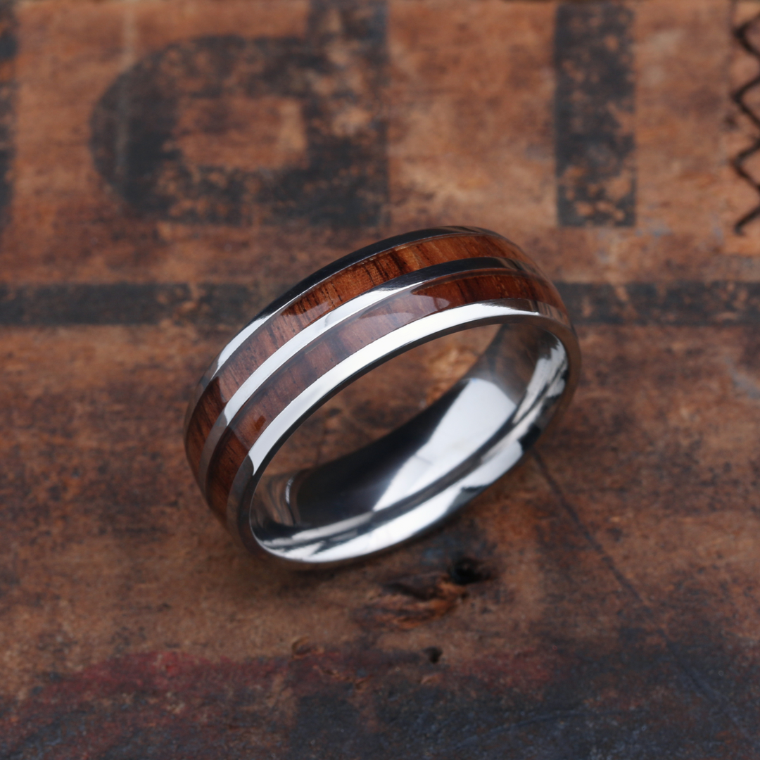 Titanium Wood Barrel Ring - Men's Wooden Barrel Ring